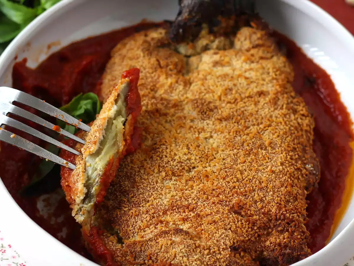 Panerad aubergine Milanese style men vegetarisk - Air Fryer matlagning - foto 5