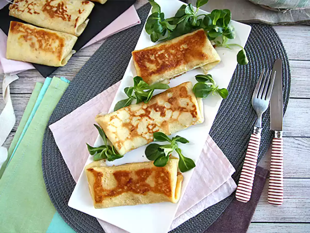 Pannkakor fyllda med béchamelsås, ost och skinka - foto 6