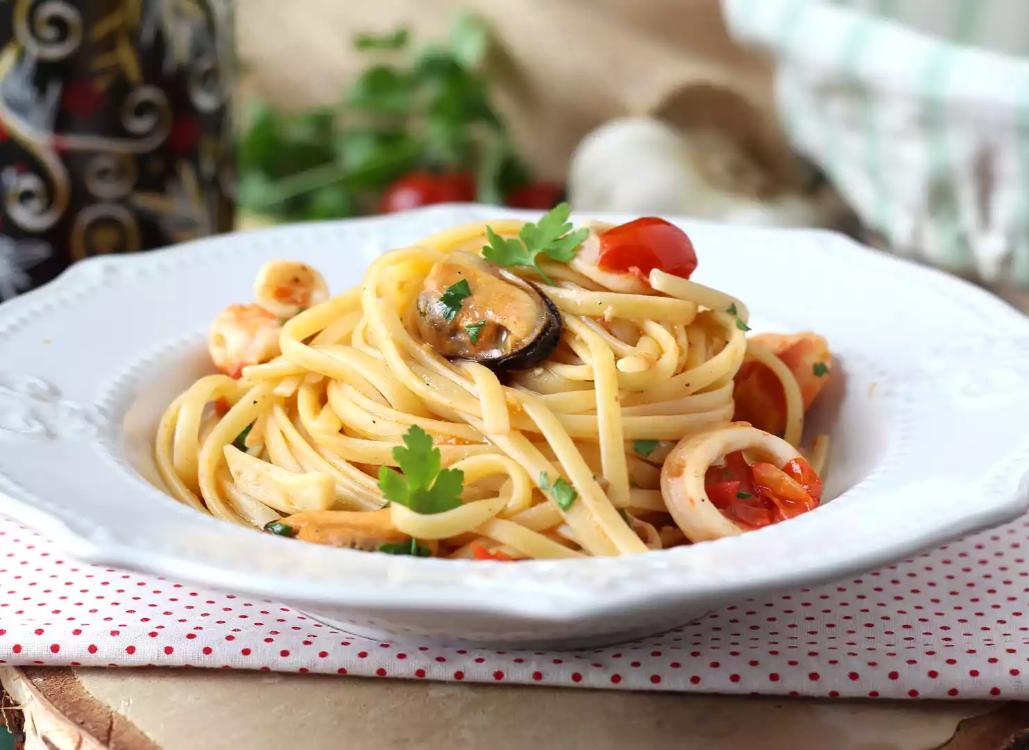 Recept på pasta med frysta skaldjur - snabb och god rätt