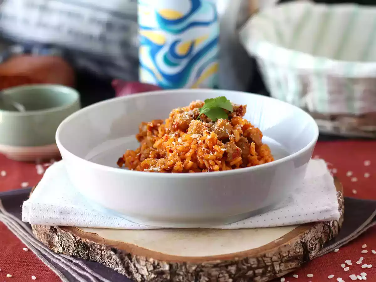 Risotto 'nduja och korv, en rätt med intensiv smak - foto 6