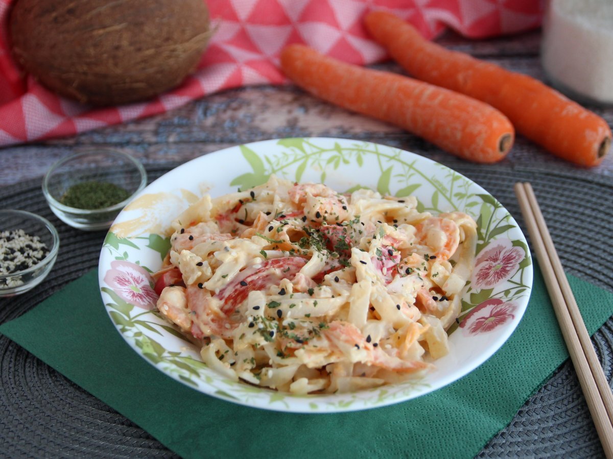 Thai Pasta (kokosnötsnudlar med räkor och grönsaker)