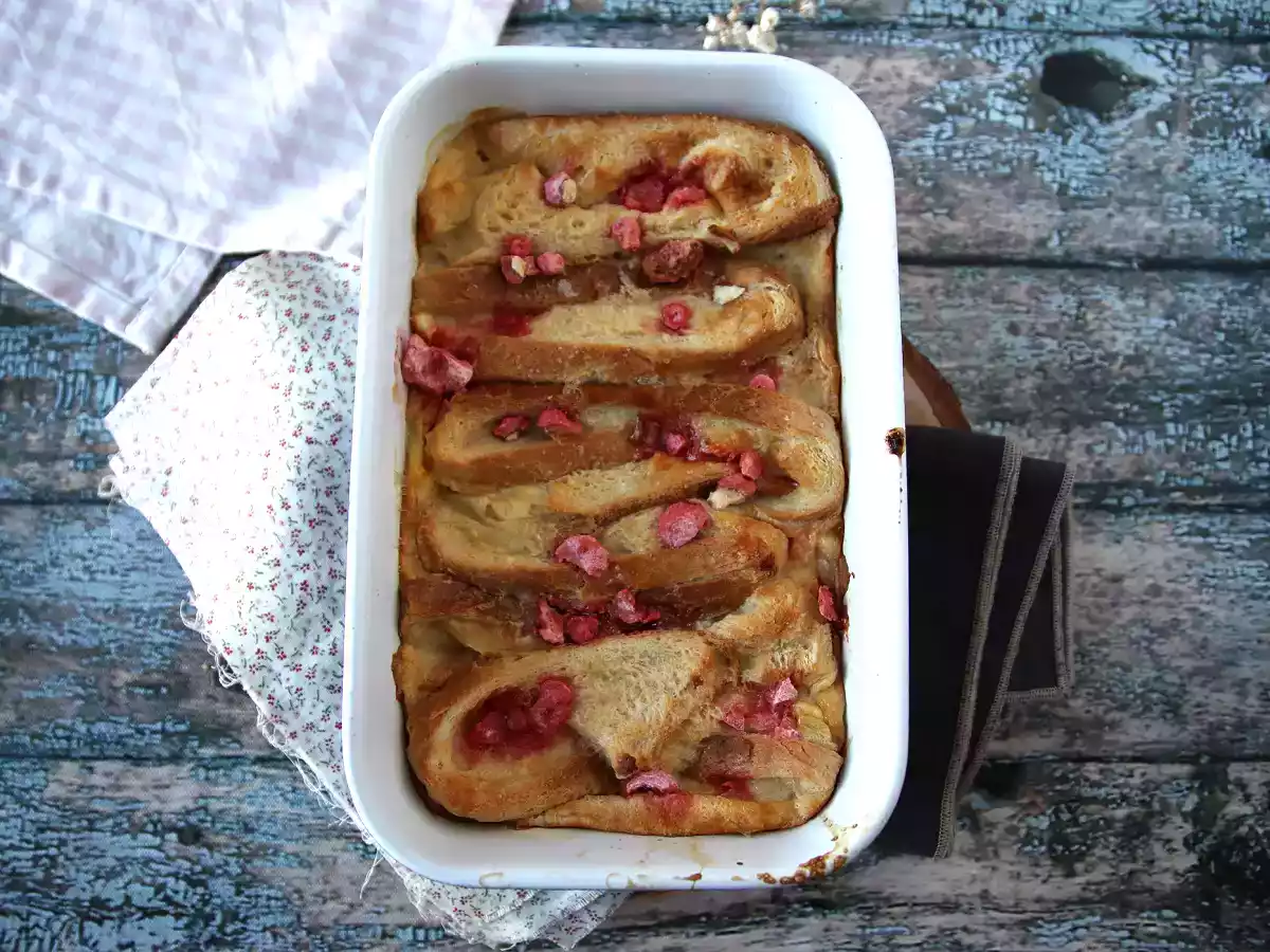 Ugnsbakad fransk toast med rosa pralintopping, ett ultra-gourmetrecept - foto 2