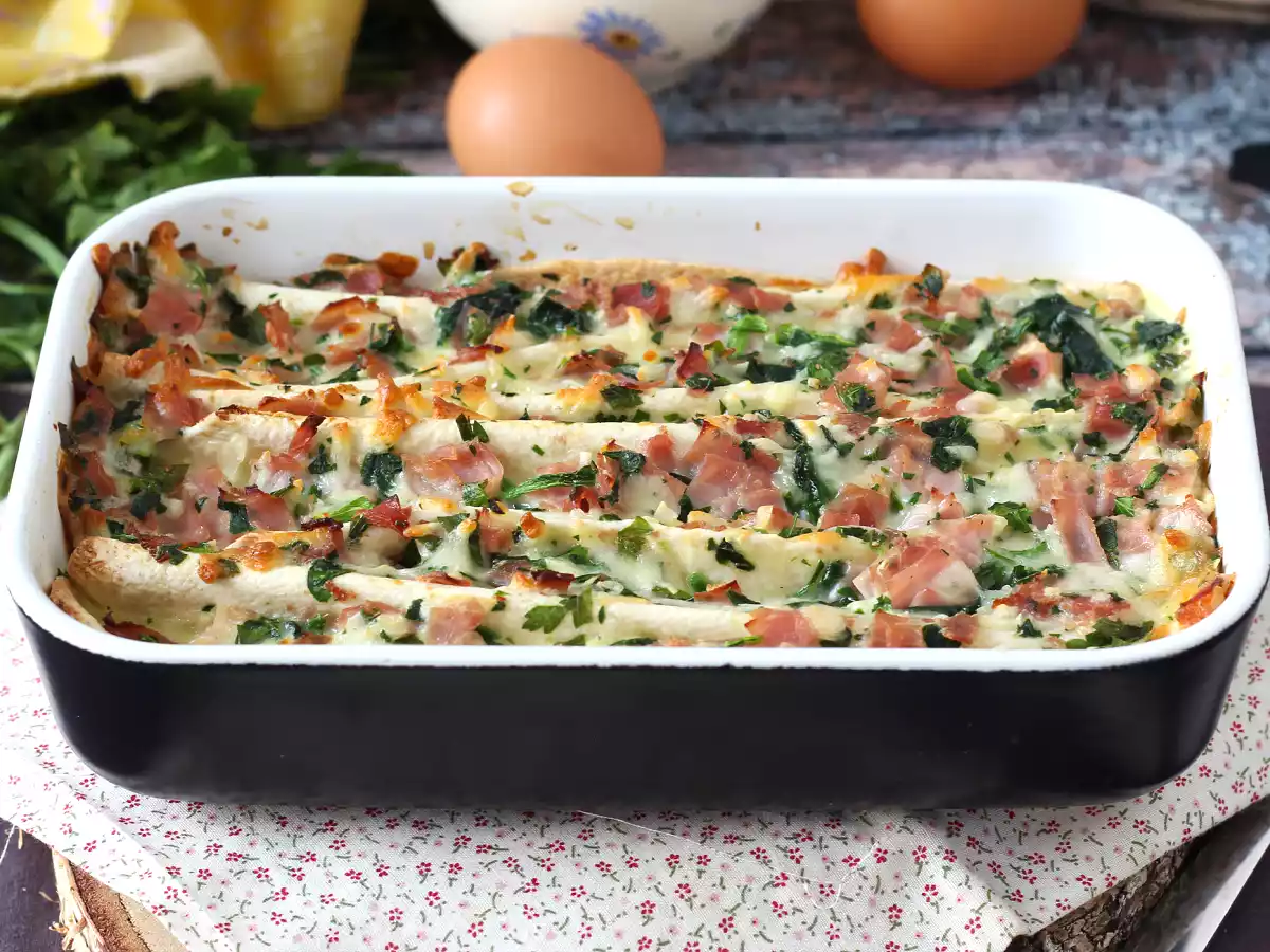 Vad man ska göra med tortillas? Gratäng med skinka, spenat och mozzarella på kruskakemässigt vis - foto 7