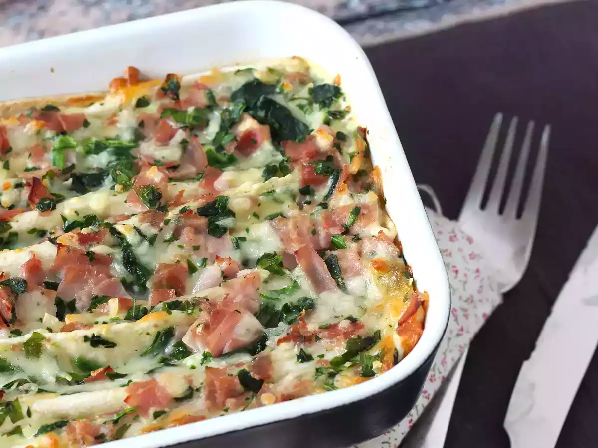 Vad man ska göra med tortillas? Gratäng med skinka, spenat och mozzarella på kruskakemässigt vis - foto 9