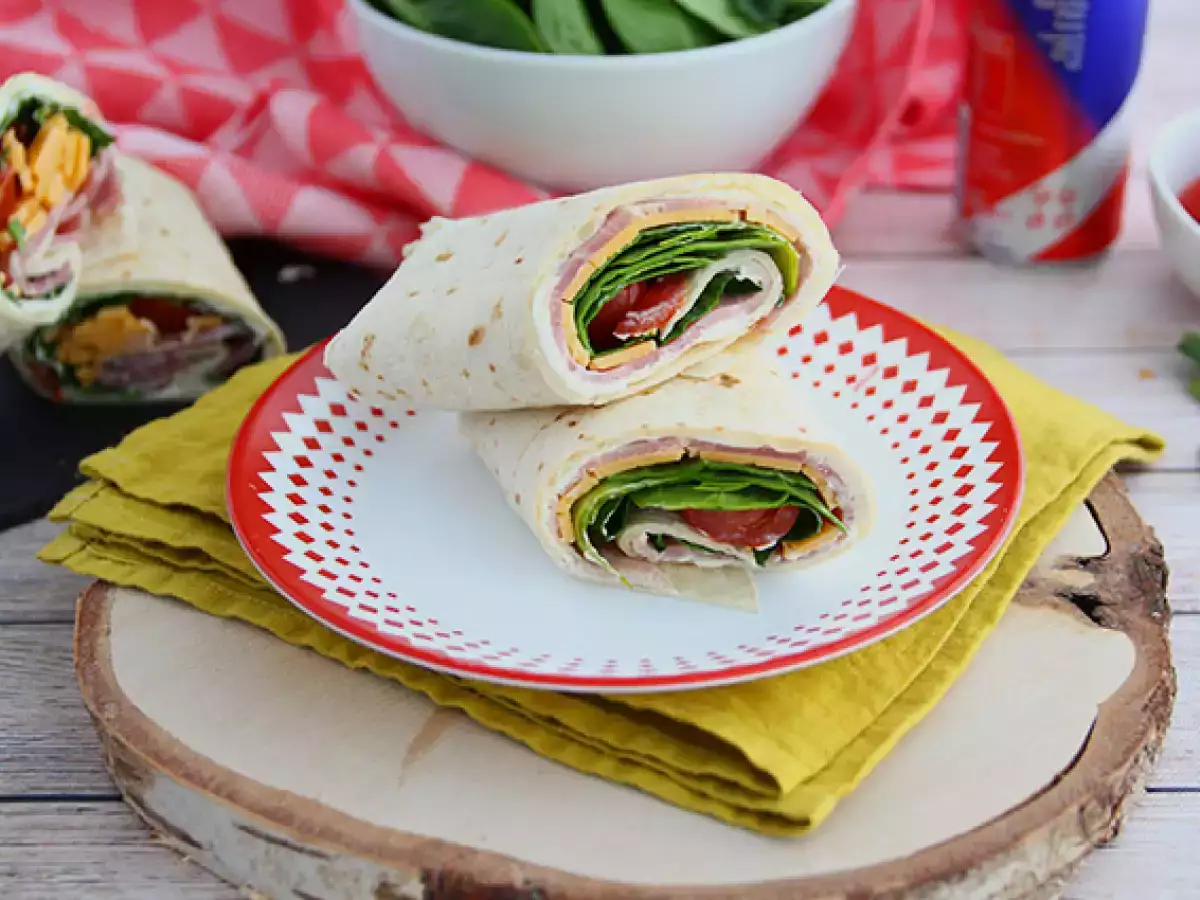 Wraps med skinka, cheddar och spenat